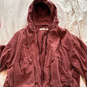 Free People Washed Mauve Utility Hooded Jacket